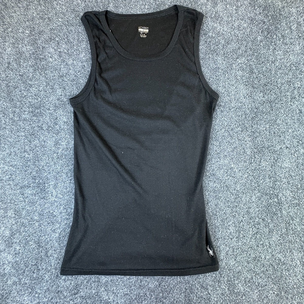 Spyder Tank Top Mens Medium‎ Black Logo Ribbed Cotton Blend Activewear Pullover